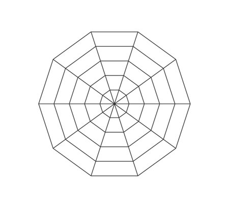 Decagonal radar or spider diagram template. Decagon graph. Flat spider mesh. Blank ten sided radar chart. Kiviat diagram for statistic and analitic. Vector illustration isolated on white background.のイラスト素材