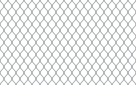 Steel wire chain link fence seamless pattern. Metal lattice with rhombus, diamond shape silhouette. Grid fence background. Prison wire mesh seamless texture. Vector illustration on white background.のイラスト素材