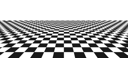 Chess perspective floor background. Black and white chessboard perspective floor texture. Checker board pattern surface. Fading away vanishing checkerboard background. Abstract vector illustration.のイラスト素材