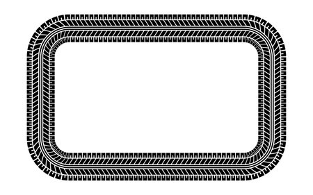 Auto tire tread rectangle frame. Car and motorcycle tire pattern, wheel tyre tread track print. Black tyre square border. Vector illustration isolated on white background.のイラスト素材