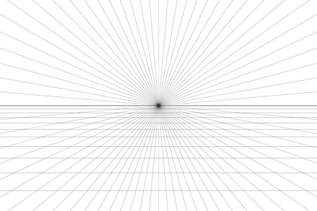 One point perspective grid background. Abstract grid line backdrop. Drawing perspective mesh template. Vector illustration isolated on white background.のイラスト素材