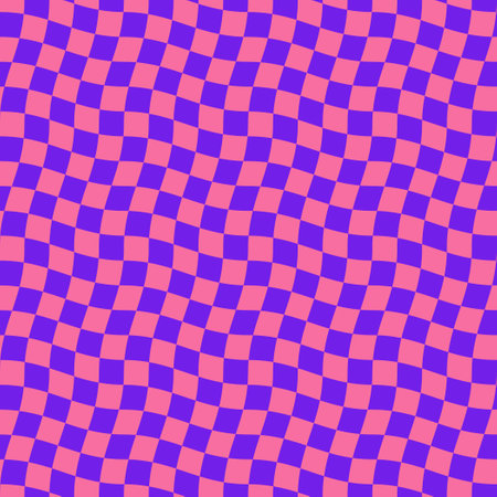 Groovy psychedelic wavy chessboard seamless pattern. Hippie twisted gingham checkerboard background....