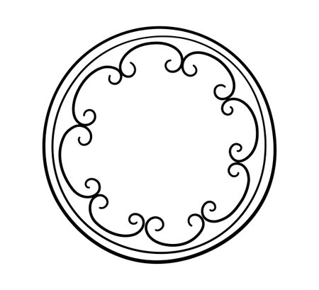 Vintage hand drawn picture pattern frame. Doodle round photo frame. Blank black sketch circle. Scribble retro picture border. Vector doodle illustration isolated on white background.のイラスト素材