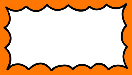 Groovy scalloped frame in hippie style. Psychedelic retro border. Funky text box background. Pop vintage groovy rectangle frame. Vector hand drawn illustration. Doodle design element for social media.のイラスト素材