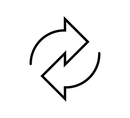 Transfer arrow icon. Double reverse symbol. Data transfer linear icon. Recycling sign. Arrow to left and right symbol. Replace icon. Vector illustration isolated on white background. Editable stroke.のイラスト素材