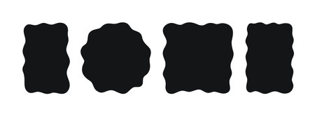 Doodle wave curve edge frame. Hand drawn wavy rectangle borders. Doodle brush drawn square and circle shape frame. Vector illustration isolated on white background.のイラスト素材