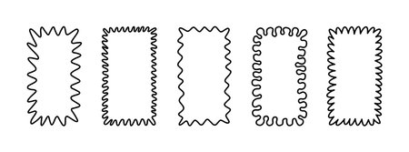 Scalloped wavy doodle line frame. Hand drawn wave rectangle border. Funky text box background. Pop vintage groovy frame. Vector illustration. Doodle vector illustration isolated on white background.のイラスト素材