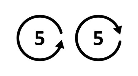 Rewind 5 second icon. Circle arrow icon. Replay or next symbol. Fast forward button. Round repeat...