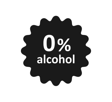 Alcohol free icon. Dont contain alcohol symbol. Zero percent tag. Health cosmetic product. 0 percent icon. Design infographic element. Vector illustration isolated on white background.のイラスト素材