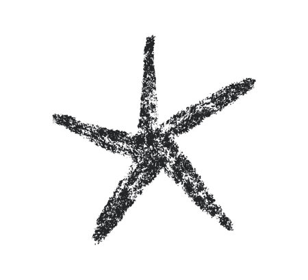 Crayon star drawing. Doodle chalk star symbol. Hand drawn childish pastel design element. Crayon texture shine. Pencil sketch twinkle icon. Vector illustration on white background.のイラスト素材