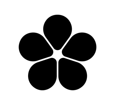 Flower diagram with 5 petals. Flower with five leaves flat shape icon. Infographic circle diagram. Pie chart. Round wheel chart. Vector illustration isolated on white background.のイラスト素材