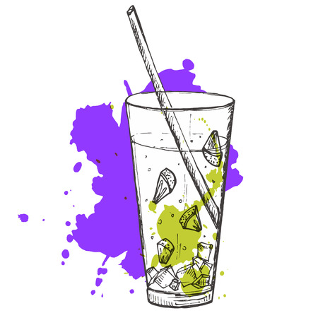 Vector illustration of sketched longdrink cocktail with limeのイラスト素材