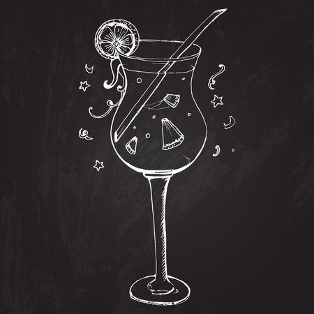 Glass of tropical cocktail pina colada with pineapple parts.のイラスト素材