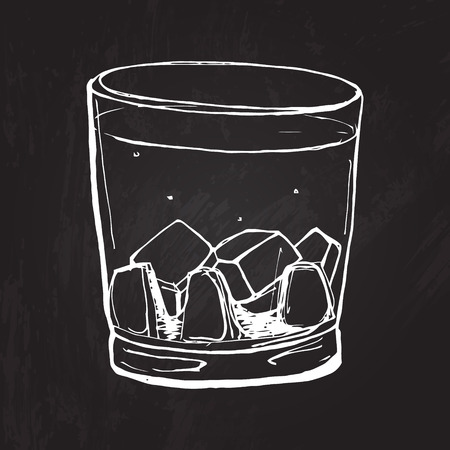 Glass of whisky sketched illustration at the blackboard background.のイラスト素材