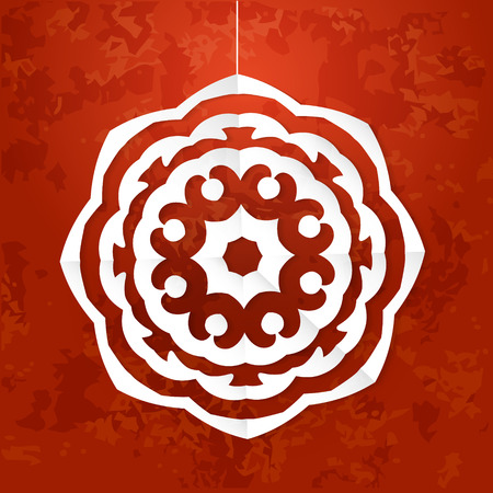 Vector paper snowflake illustration at red textured backgroundのイラスト素材