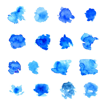 Set of blue watercolor paint spots and stainsのイラスト素材
