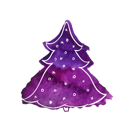 Violet watercolor christmas tree. Illustration isolated on white background.のイラスト素材
