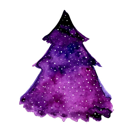 Watercolor illustration of violet christmas tree. Design element isolated on white background.のイラスト素材