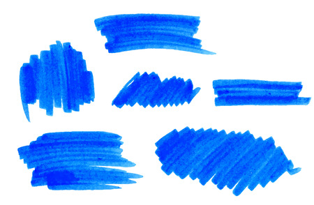 Set of blue highlight marker strokes and stainsのイラスト素材