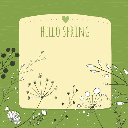 Green background with text hello spring and copy space.のイラスト素材