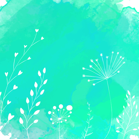 Nature background with white hand drawn plants. Vector backdrop with copyspace.のイラスト素材