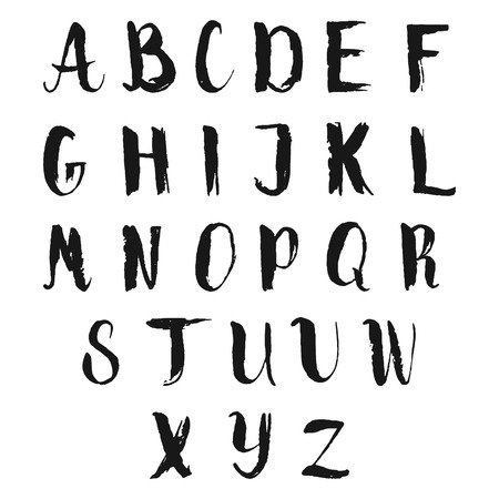 Hand drawn brush alphabet. Black vector letters.のイラスト素材