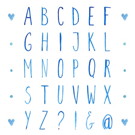 English watercolor alphabet with hand drawn tall letters. Vector type font.のイラスト素材