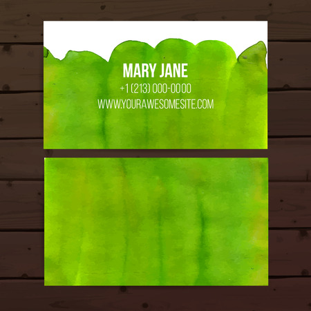 business card template with bright paint background on woodのイラスト素材