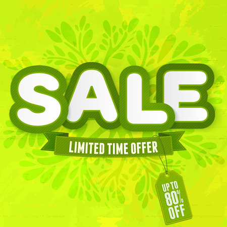 Green word Sale. Vector illustration for spring and summer advertisingのイラスト素材