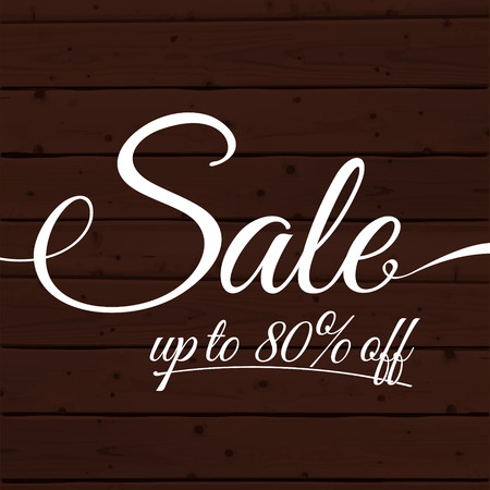 Text sale up to 80 off on the wooden planks background. Vector advertising banner vintage design.のイラスト素材