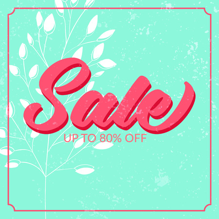 Retro sale poster with grunge texture, Up to 80 off. Vector banner for spring and summer clearance.のイラスト素材