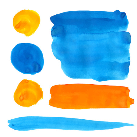 Blue and orange gouache paint stains and strokes.のイラスト素材