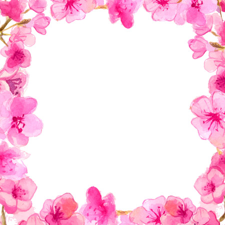 Cherry blossom frame. Watercolor pink flovers. Vector nature background.のイラスト素材