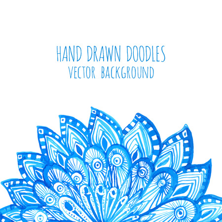 Vector design template with watercolor blue doodle flowerのイラスト素材
