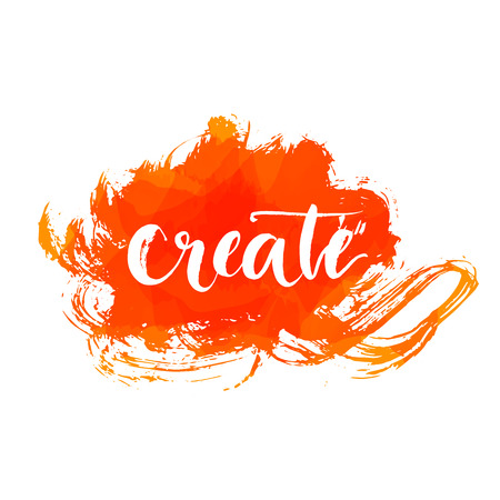 Brush calligraphy word create at orange expressive artistic paint background. Vector illustration.のイラスト素材