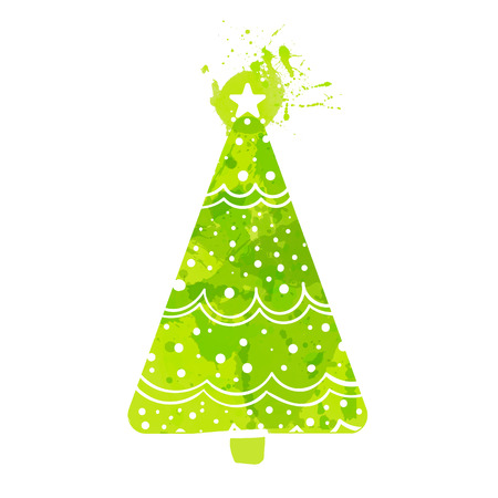 Simple Christmas tree vector illustration. Decorated green fir isolated on white background.のイラスト素材