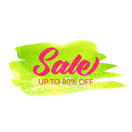 Sale banner. Pink text on green paint strokeのイラスト素材