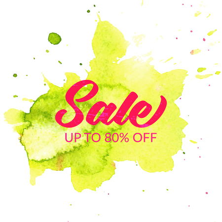 Sale banner. Pink text on green paint strokeのイラスト素材