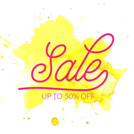 Sale banner. Pink text on green paint strokeのイラスト素材
