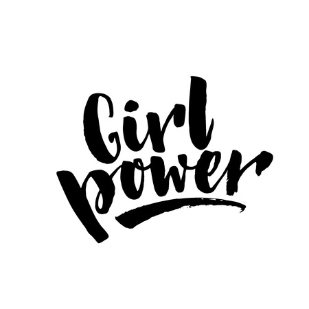 Girl power text, feminism slogan. Black inscription for t shirts, posters and wall art. Feminist sign handwritten with ink and brushのイラスト素材