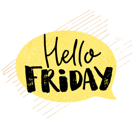 Hello friday words. Vector typography design on yellow speech bubbleのイラスト素材