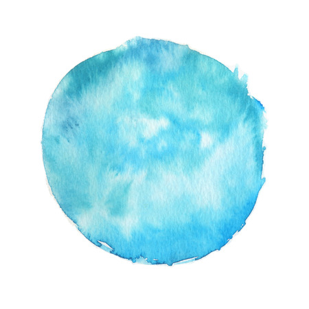 Large watercolor stain with paint texture isolated on white background. Saturated turquoise color. Hand drawn backdrop for logo, banner and print designの写真素材
