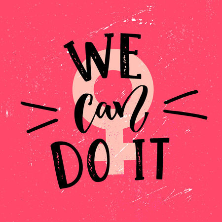 We can do it - feminism slogan handwritten at pink textured background. Inspirational vector quote.のイラスト素材