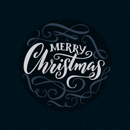 Merry Christmas calligraphy words with swashes. Ornate typography for cardsのイラスト素材