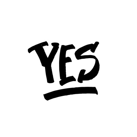 Yes word - black brush lettering on white backgroundのイラスト素材