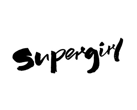 Supergirl - handwritten with brush and ink word. Calligraphy caption, feminism slogan.のイラスト素材