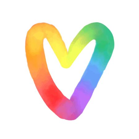LGBTQ rainbow heart symbol. Watercolor painted shape of heart, mixing colors. Gay, lesbian and transgender wedding design vector element.のイラスト素材