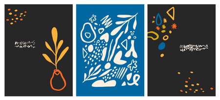 Abstract organic shapes posters set, Matisse style contemporary print. Modern art elementsのイラスト素材