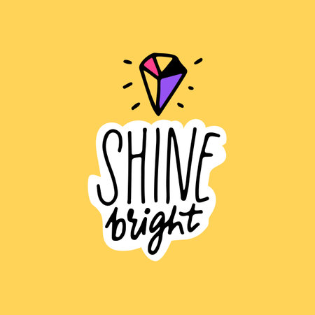 Shine bright inspirational quote poster for nursery, motivational saying, diamond illustration on yellow backgroundのイラスト素材