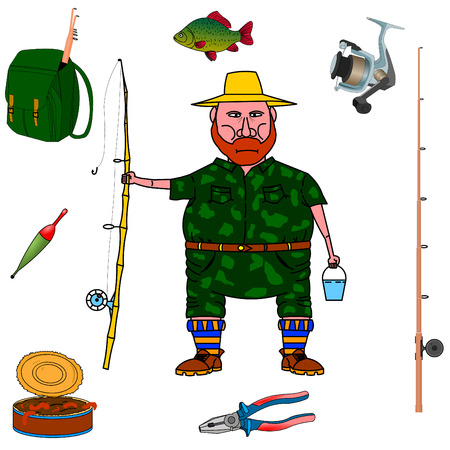 fisherman equipment.Set of design elements in vectorのイラスト素材